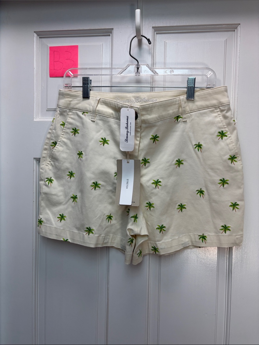 Tommy Bahama Cream Shorts with Green Palm Embroidery